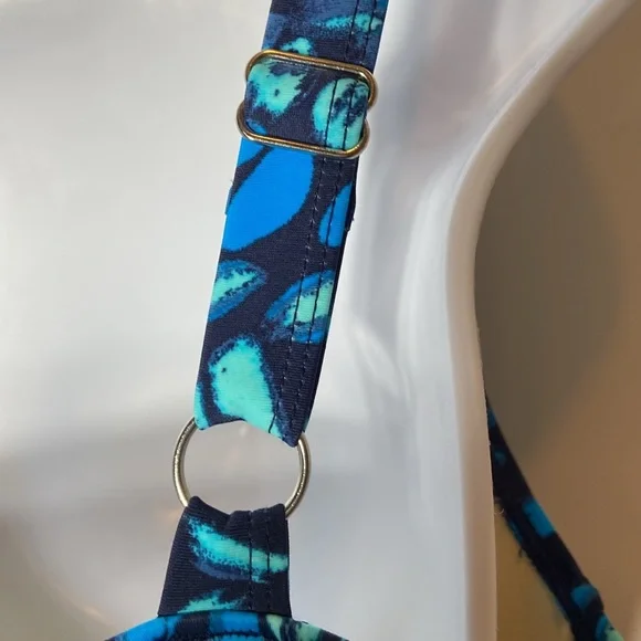 Denim & Co V Neck Wrap Front Swim Dress Azure Paint Brush Size 10 New - Picture 4 of 8